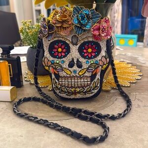 Mary Francés Crossbody Handmade Women Bag, Sugar Skull Beads, Vegan Leather